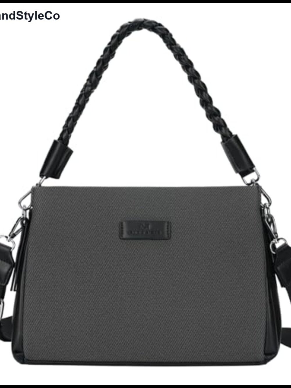 Braided Handle Satchel Handbag Textured PU Leather Shoulder Crossbody